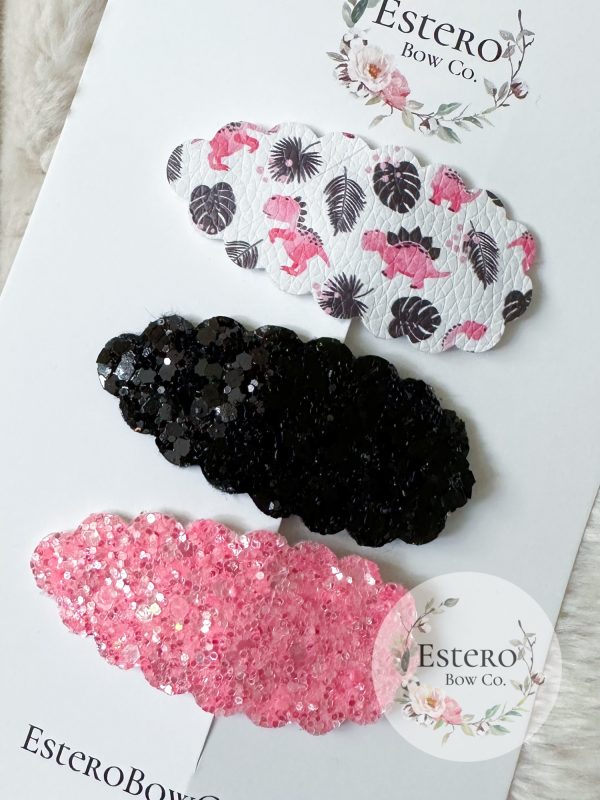 Dino Snap Clip Set of 3 - Dino Print, Black Glitter & Pink Glitter Hair Accessories