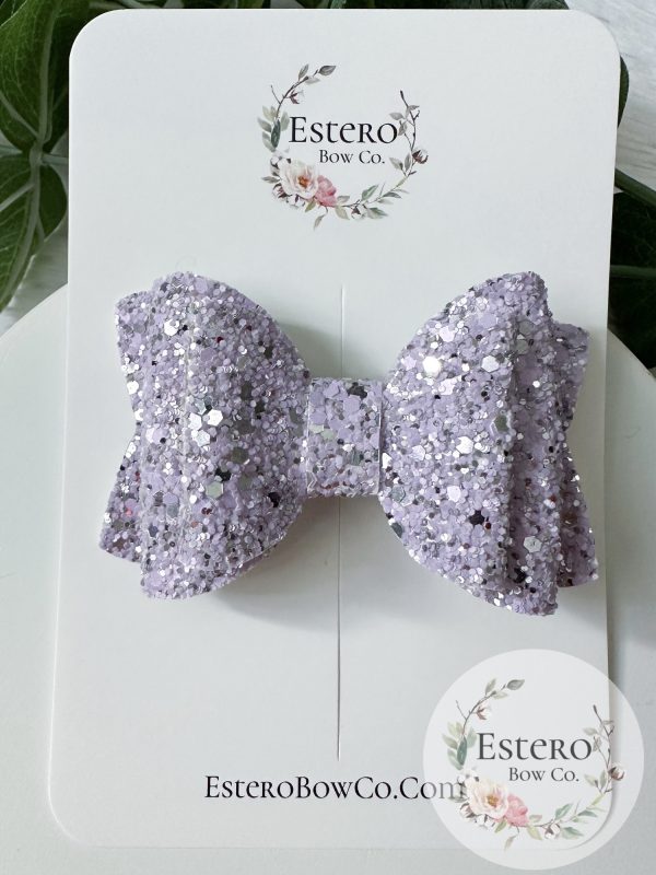 3.5” Purple Glitter Hair Bow - Image 2