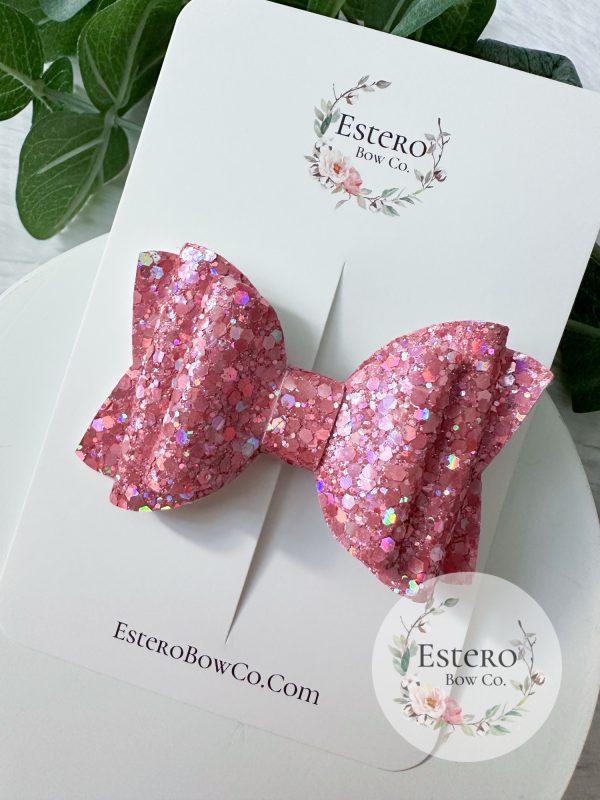 3.5” Pink Holographic Glitter Hair Bow