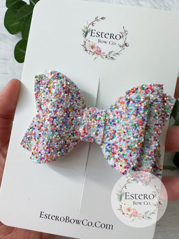 3.5” Party Glitter Hair Bow - Multicolor Glitter Hair Bow - Image 2