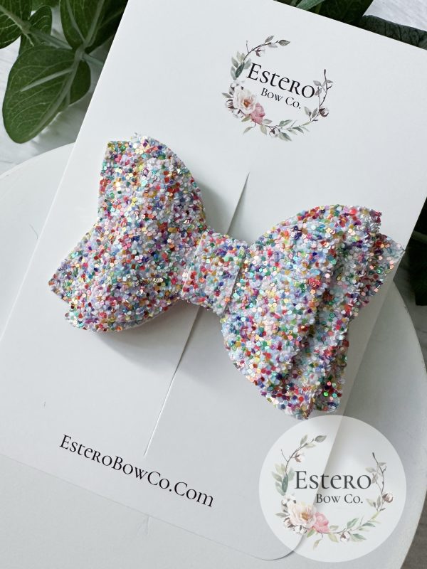 3.5” Party Glitter Hair Bow - Multicolor Glitter Hair Bow