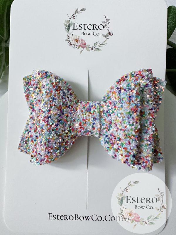 3.5” Party Glitter Hair Bow - Multicolor Glitter Hair Bow - Image 3