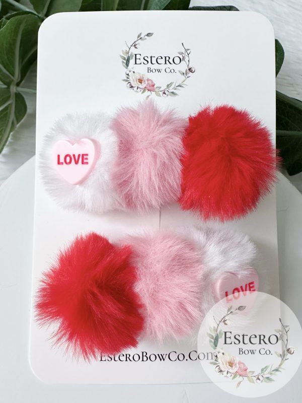 Valentine's Day Hair Clip Set - Red and Pink Puff Hair Clips - Image 2