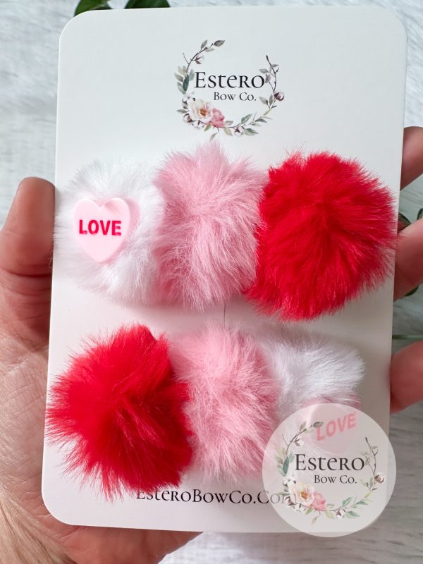 Valentine's Day Hair Clip Set - Red and Pink Puff Hair Clips - Image 3