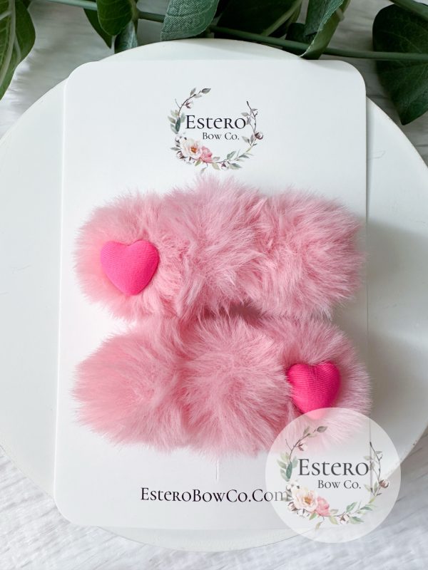 Valentine's Day Hair Clip Set - Pink Heart Puff Clips