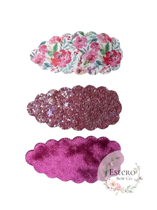 Floral Snap Clip Set of 3 - Spring Floral Print, Glitter & Velvet Hair Accessories - Image 2