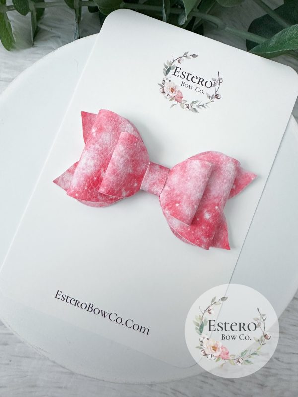 3.5” Pink Tie Dye Hair Bow - Vegan Leather Hair Bow - Image 2