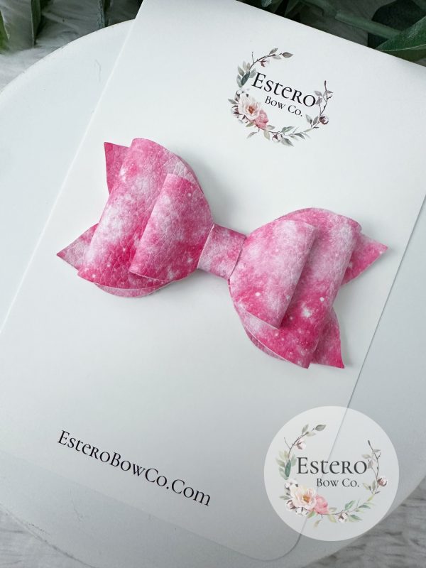 3.5” Pink Tie Dye Hair Bow - Vegan Leather Hair Bow