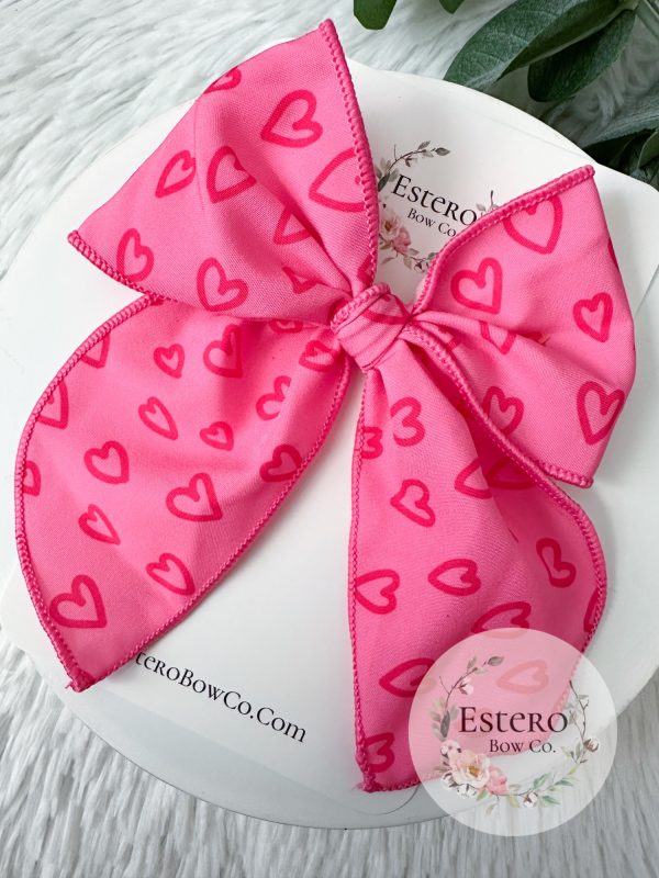 4.5" Neon Pink Hearts Fable Bow - Valentine's Day Hair Bow