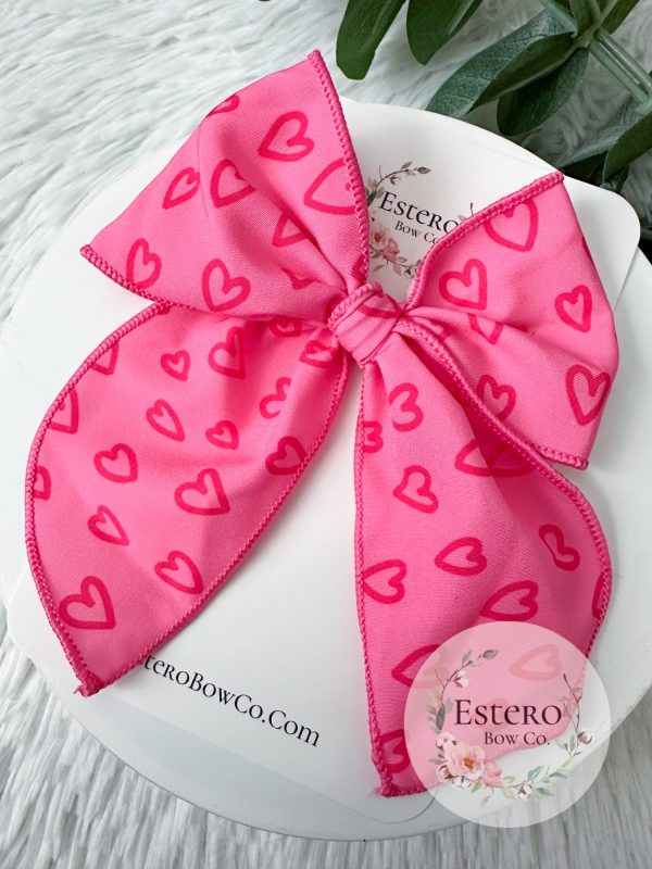 4.5" Neon Pink Hearts Fable Bow - Valentine's Day Hair Bow - Image 2