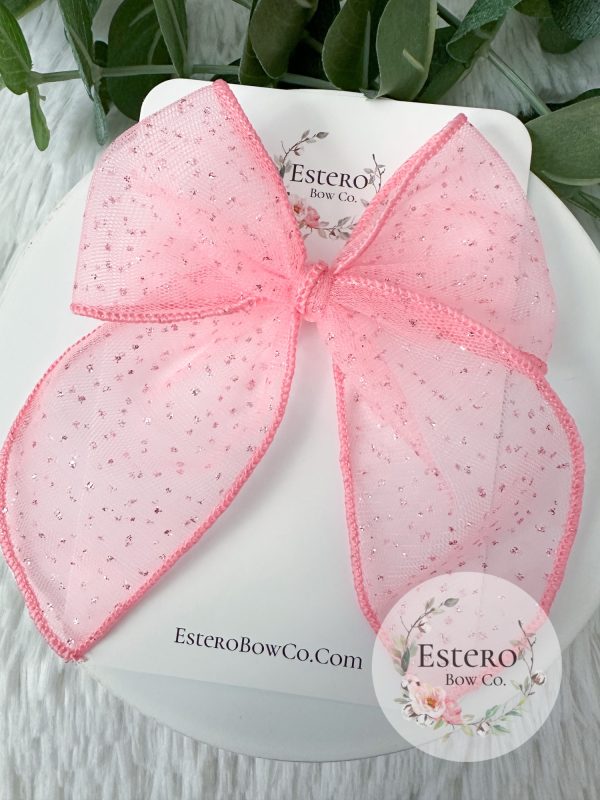 4.5" Pink Glitter Dot Tulle Fable Bow - Valentine's Day Bow - Image 3