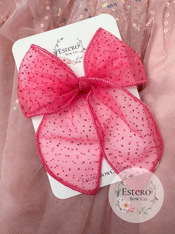 4.5" Hot Pink Glitter Dot Tulle Fable Bow - Valentine's Day Bow - Image 3