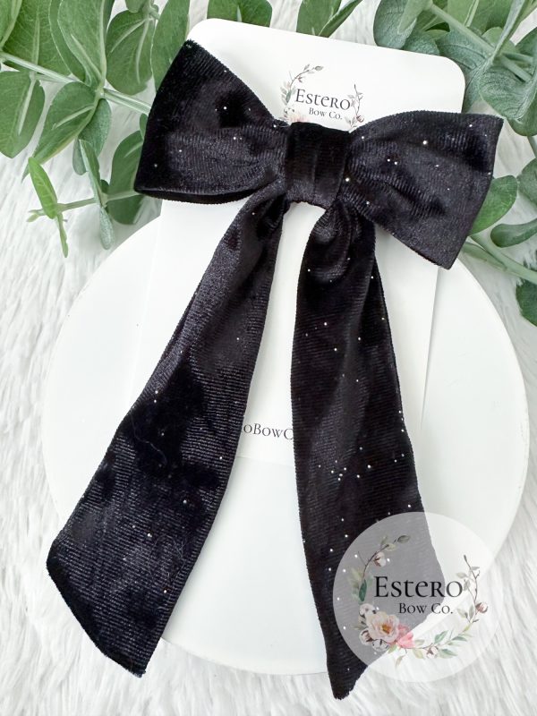 4.5" Black Velvet Sparkle Hair Bow - Image 2