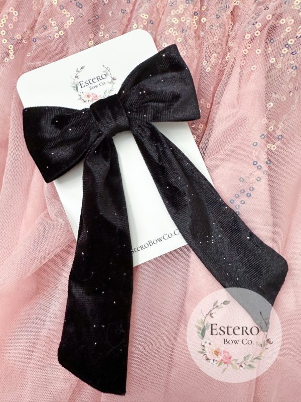 4.5" Black Velvet Sparkle Hair Bow