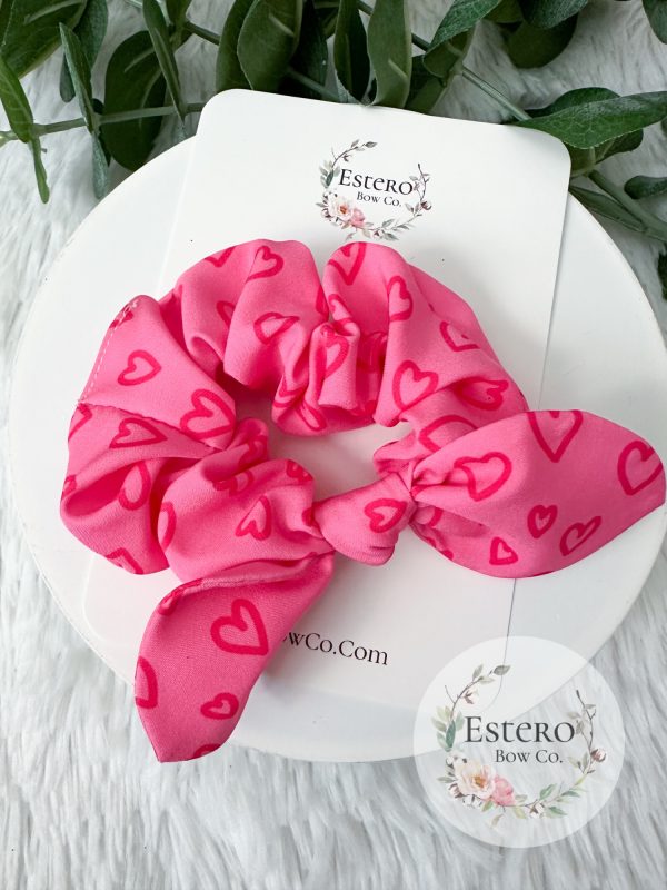 Neon Pink Hearts Scrunchie - Valentine's Day Scrunchie - Image 2