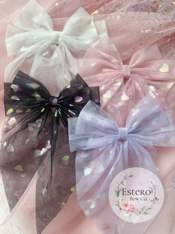 5.5" Heart Tulle Coquette Bow - Valentine's Day Coquette Bow