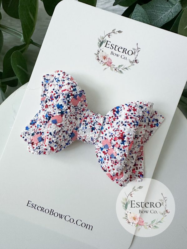 3.5” 4th of July Glitter Hair Bow - 4th of July Hair Bow