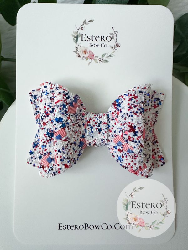 3.5” 4th of July Glitter Hair Bow - 4th of July Hair Bow - Image 2