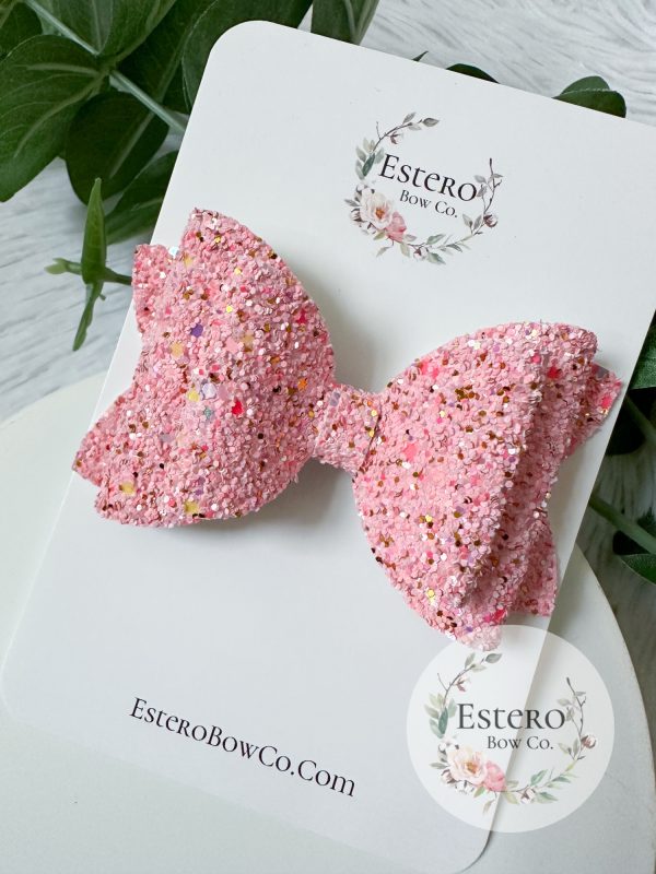 4” Pink Sparkle Pop Glitter Hair Bow - Pink Glitter Hair Bow