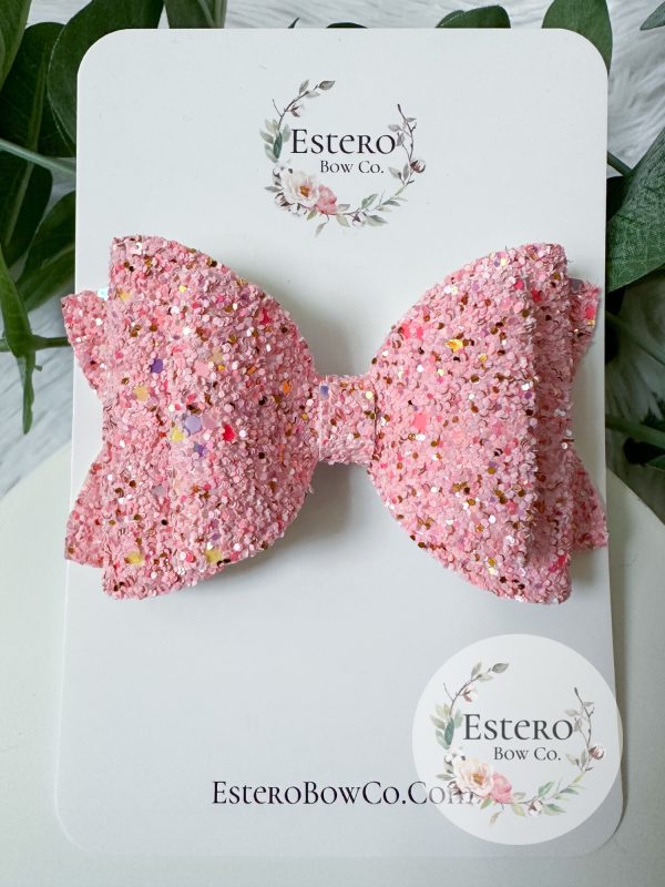 4” Pink Sparkle Pop Glitter Hair Bow - Pink Glitter Hair Bow - Image 2