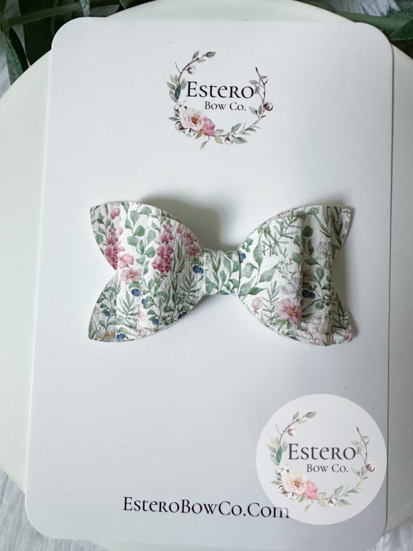 3" Spring Floral Vegan Leather Hair Bow - Image 2