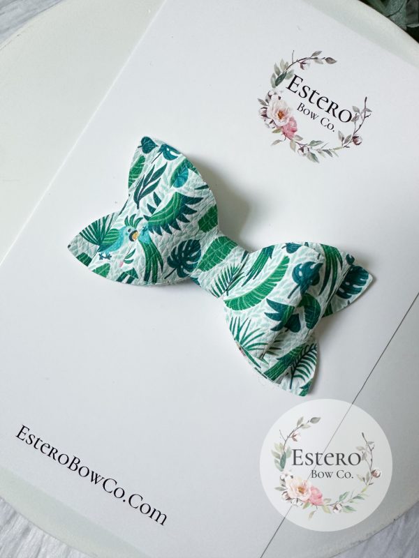 3" Tropical Leaves Vegan Leather Hair Bow