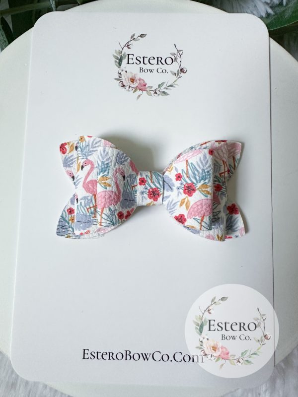 3" Flamingo Vegan Leather Hair Bow - Image 2