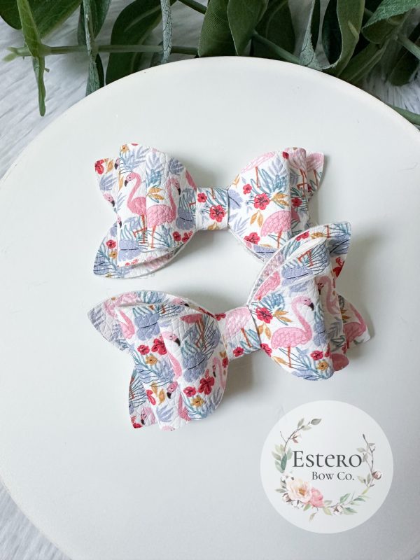 3" Flamingo Vegan Leather Hair Bow - Image 3